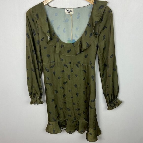 NWT Show Me Your Mumu‎ Olive Green Ruffle Long Sleeve Dress Size Small New Tags - Picture 11 of 11